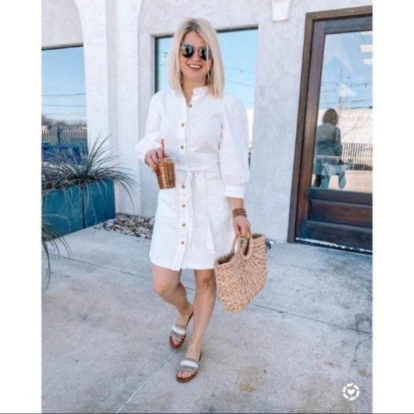 New Who What Wear White Puff Sleeve White Dress - Picture 2 of 8